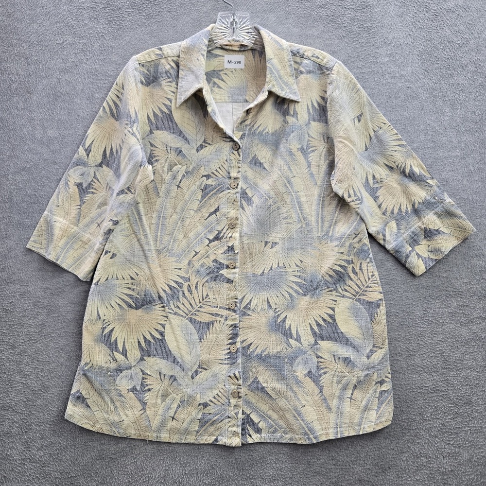 Soft Surroundings Women‎ Button Up Shirt M Petite Beige Floral Collared